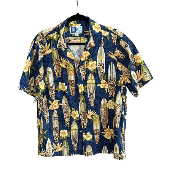 Styled by RJC Men's Vintage Hawaiian Surfboard Tiki Floral Shirt Size L - Picture 8 of 9